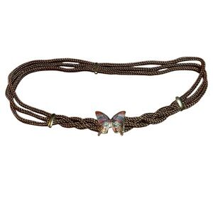 Vintage Cloisonné Butterfly Brown Braided Belt